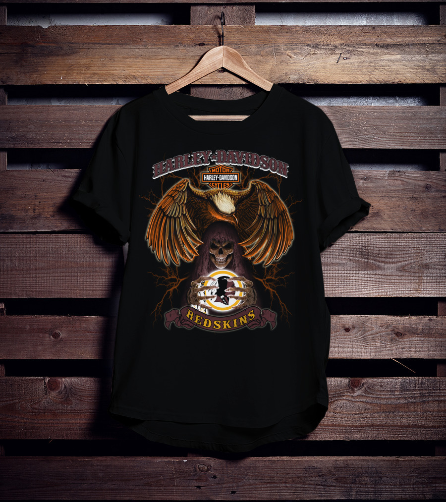 Harley Davidson Motorcycles Redskins Skull And Eagle T-Shirt