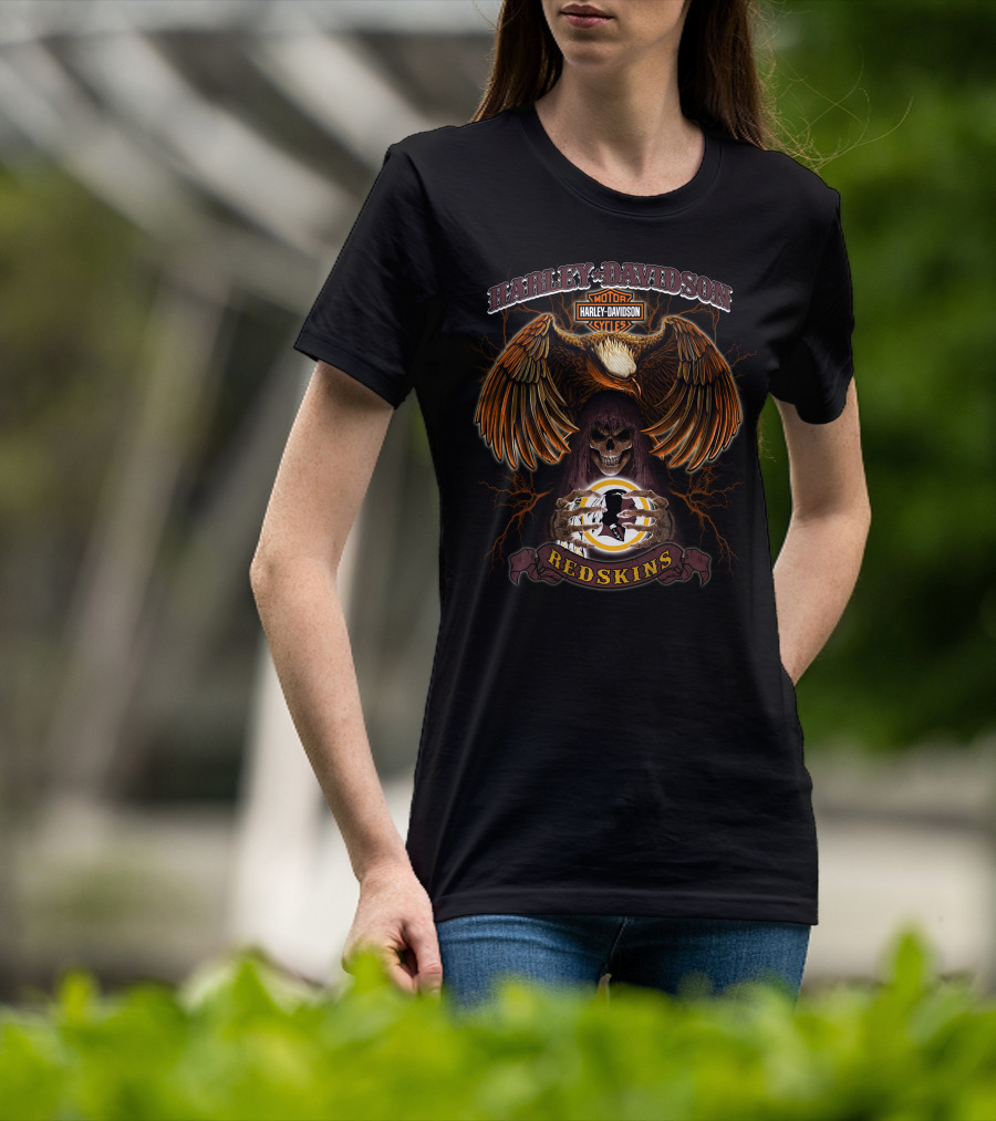 Harley Davidson Motorcycles Redskins Skull And Eagle T-Shirt