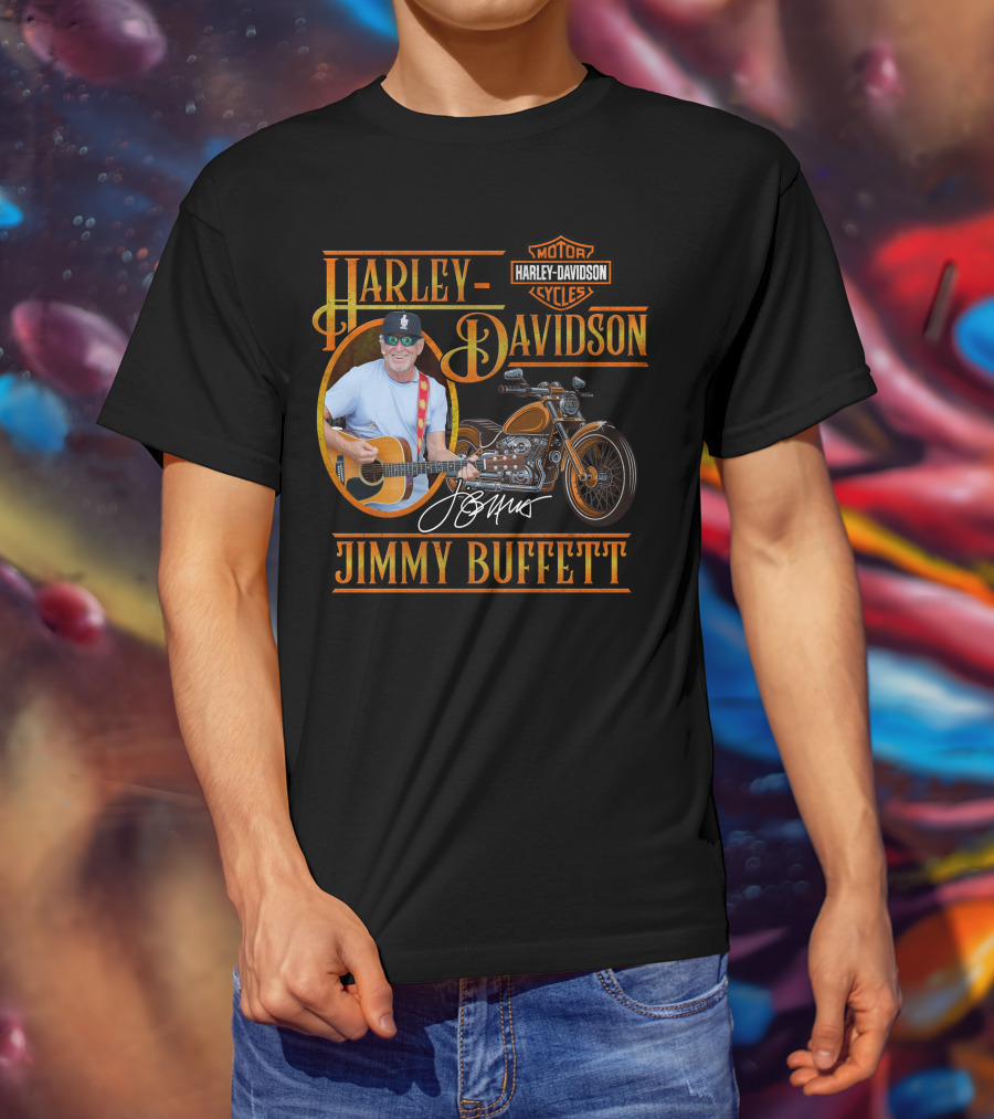 Harley Davidson Jimmy Buffett Motorcycle With Guitar And Signature T-Shirt