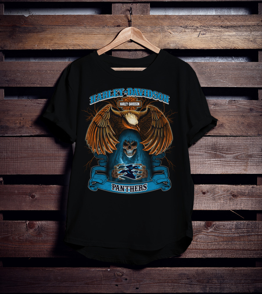 Harley Davidson Motor Cycles Panthers Eagle Skull T-Shirt
