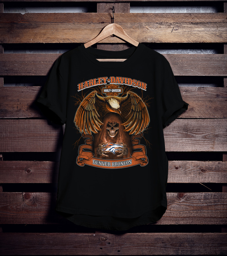 Harley Davidson Denver Broncos Nfl Eagle Skull T-Shirt