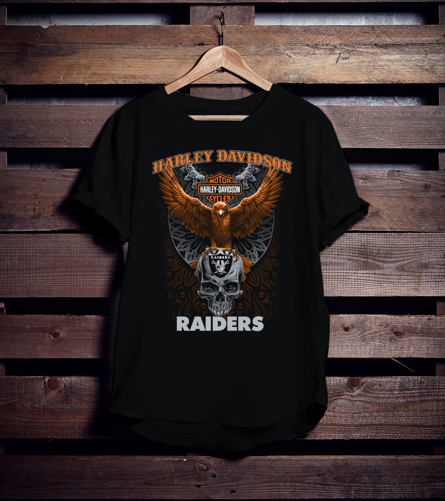 Harley Davidson Motor Cycles Raiders Eagle Skull Las Vegas Raiders Nfl T-Shirt