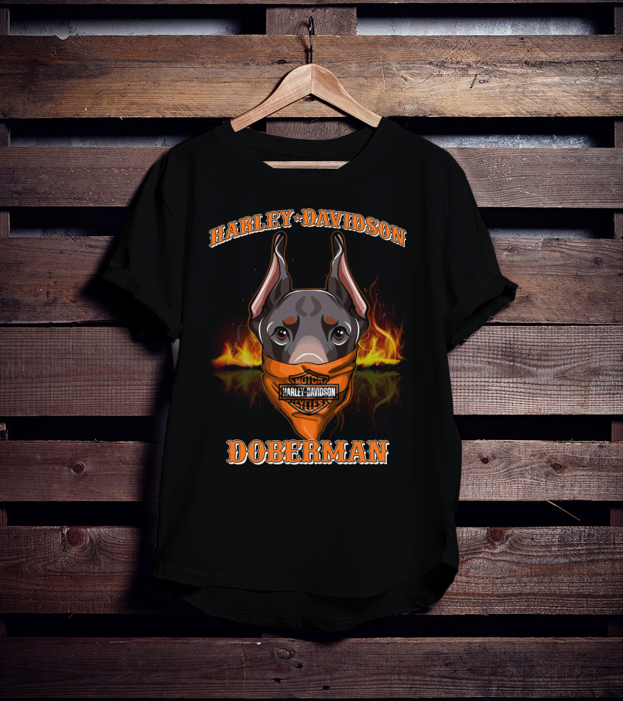 Harley Davidson Doberman Motorcycles Flames T-Shirt