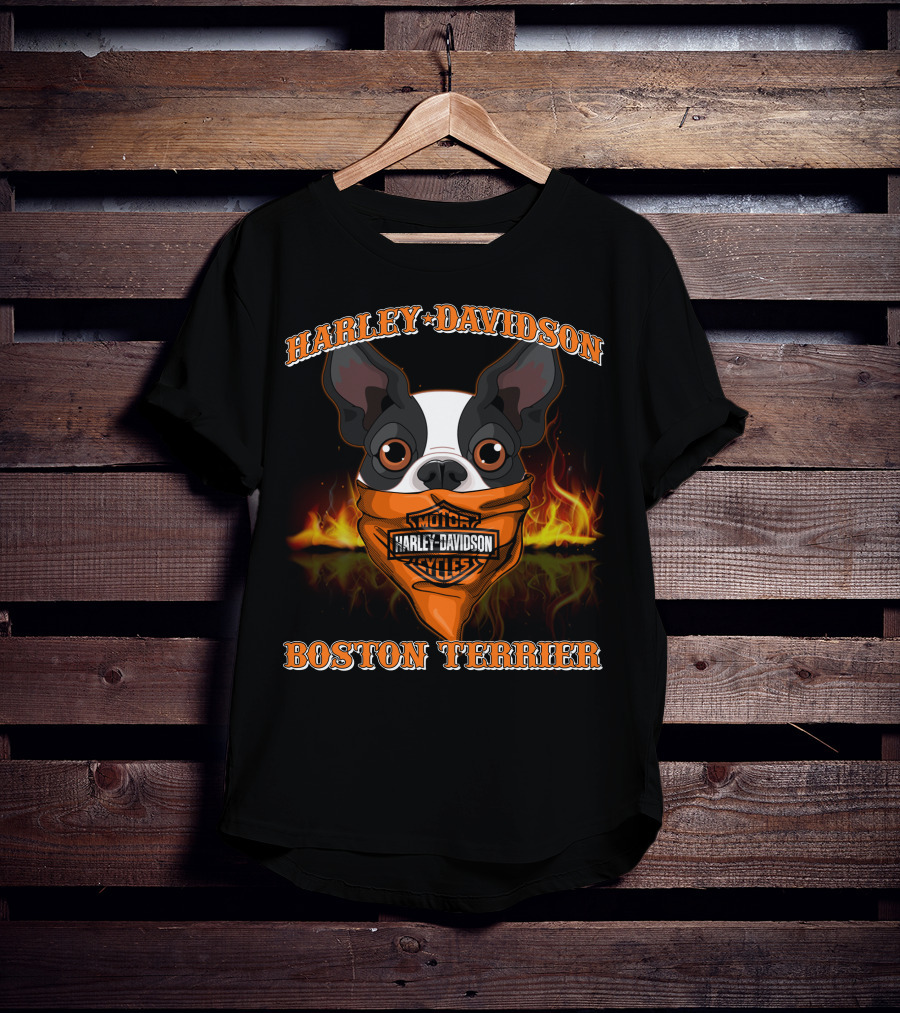 Harley Davidson Boston Terrier Motorcycles Flame T-Shirt
