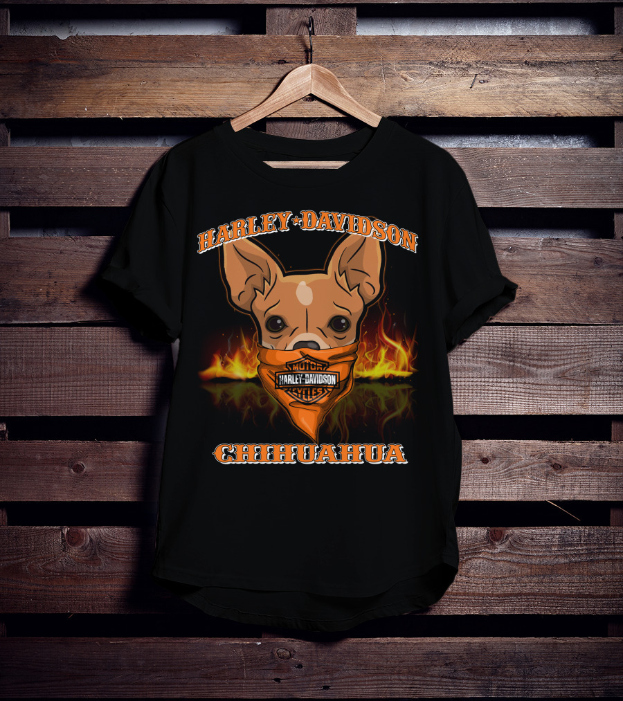 Harley Davidson Motor Cycles Chihuahua Flames T-Shirt