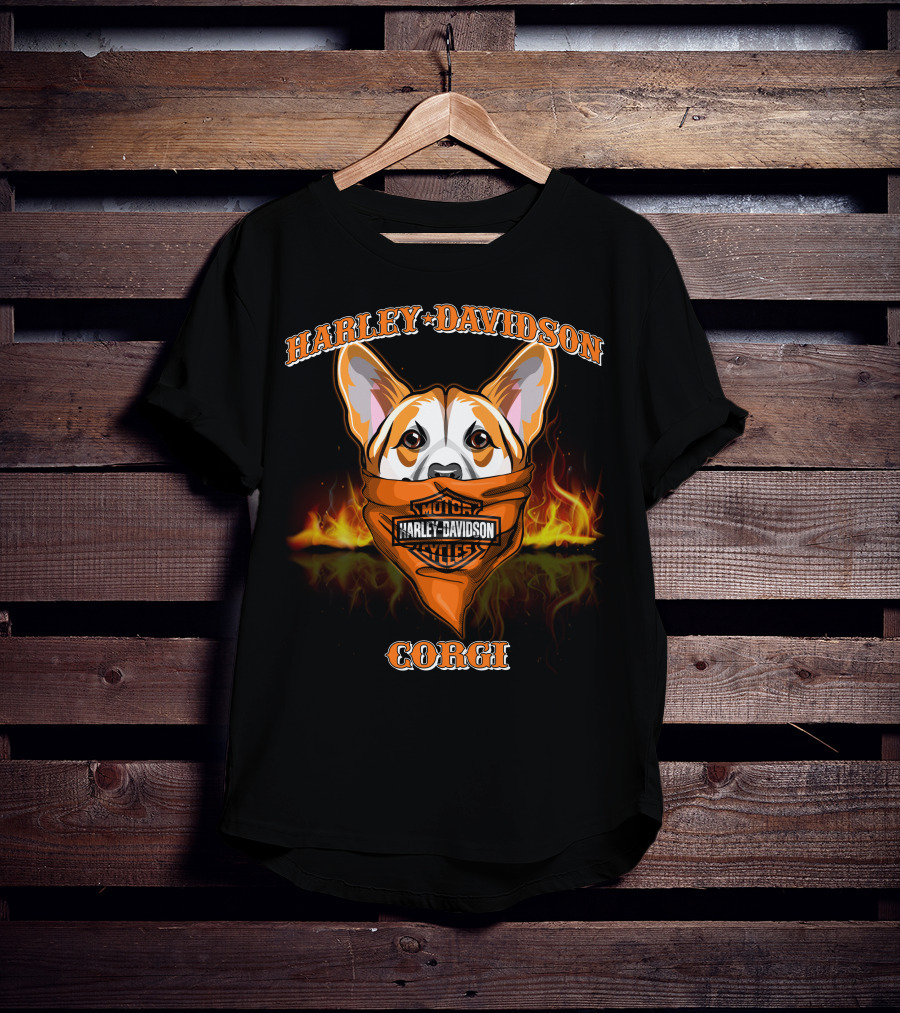 Harley Davidson Corgi Motorcycles Flame Bandana T-Shirt
