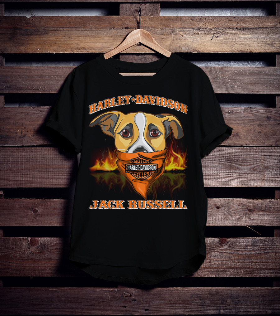 Harley Davidson Jack Russell Terrier Motorcycles Fiery Bandana T-Shirt