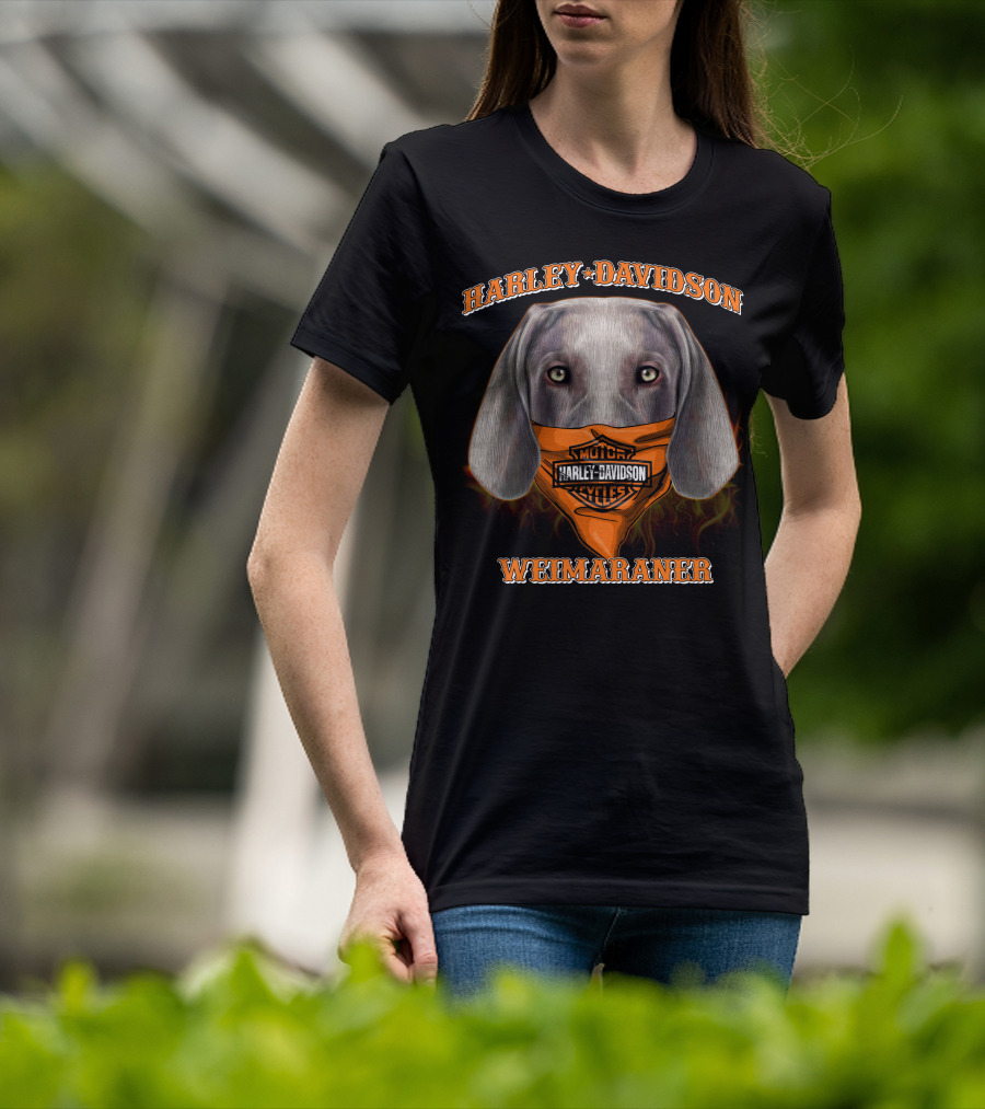 Harley Davidson Weimaraner Dog With Bandana T-Shirt