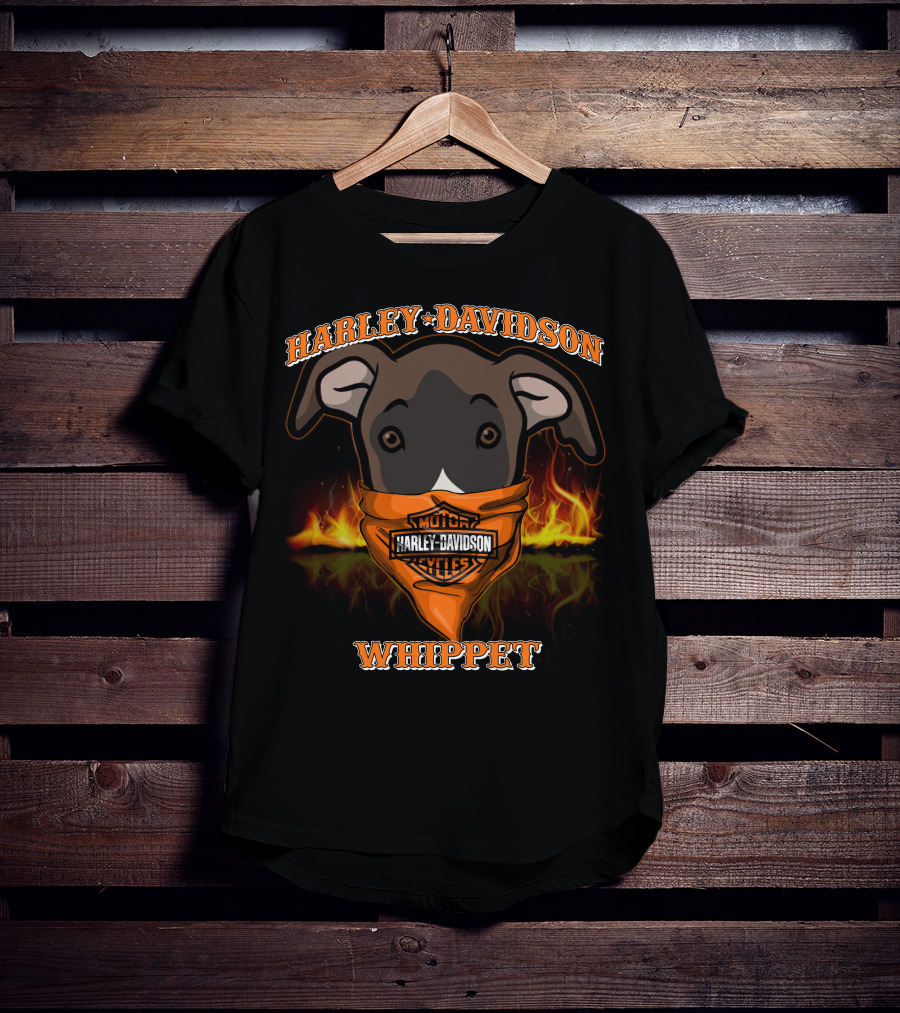 Harley Davidson Whippet Dog Bandana Flames T-Shirt