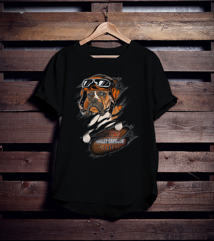Boxer Harley Davidson Cycles Goggles And Helmet Dog T-Shirt