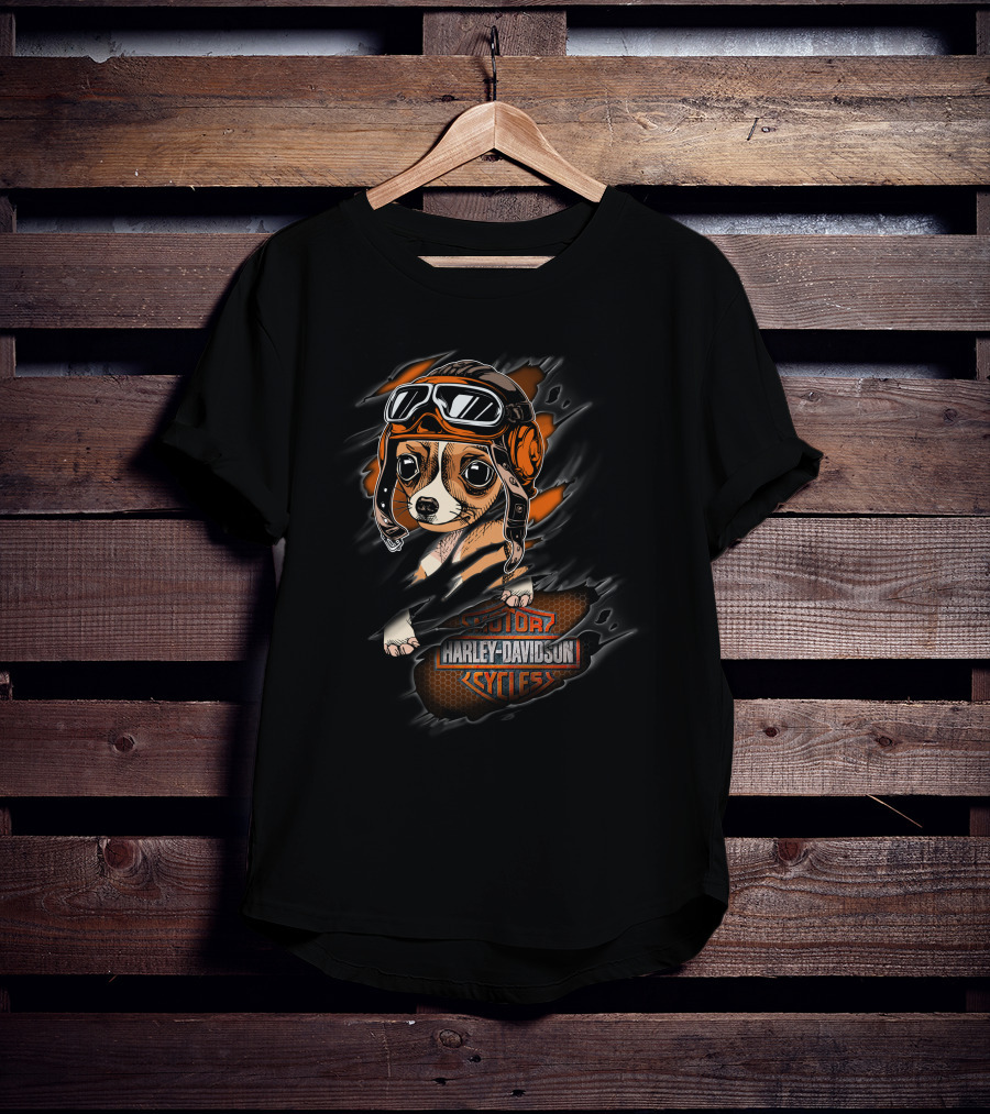 Chihuahua In Leather Helmet Harley Davidson Motorcycles Theme T-Shirt