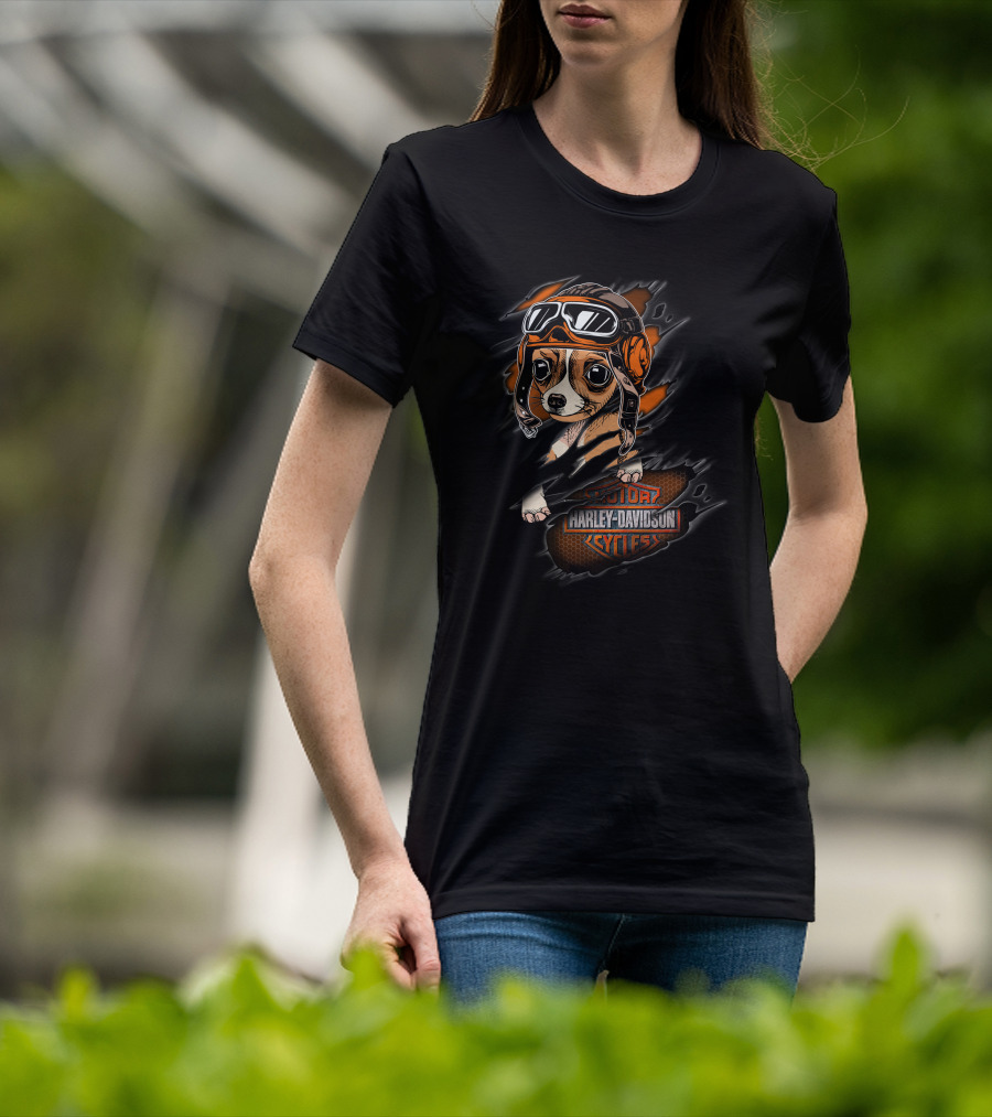 Chihuahua In Leather Helmet Harley Davidson Motorcycles Theme T-Shirt