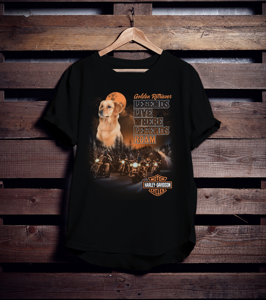 Golden Retriever Legends Live Where Legends Roam Harley Davidson Cycles T-Shirt