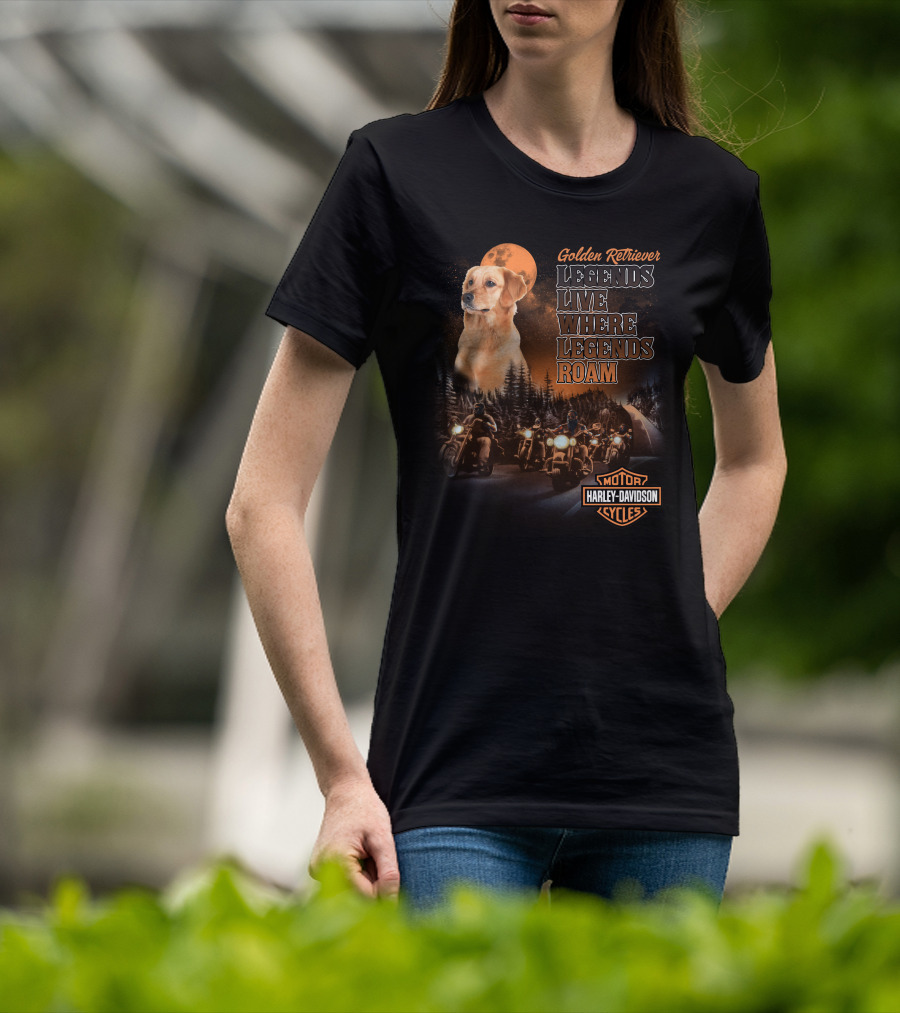 Golden Retriever Legends Live Where Legends Roam Harley Davidson Cycles T-Shirt