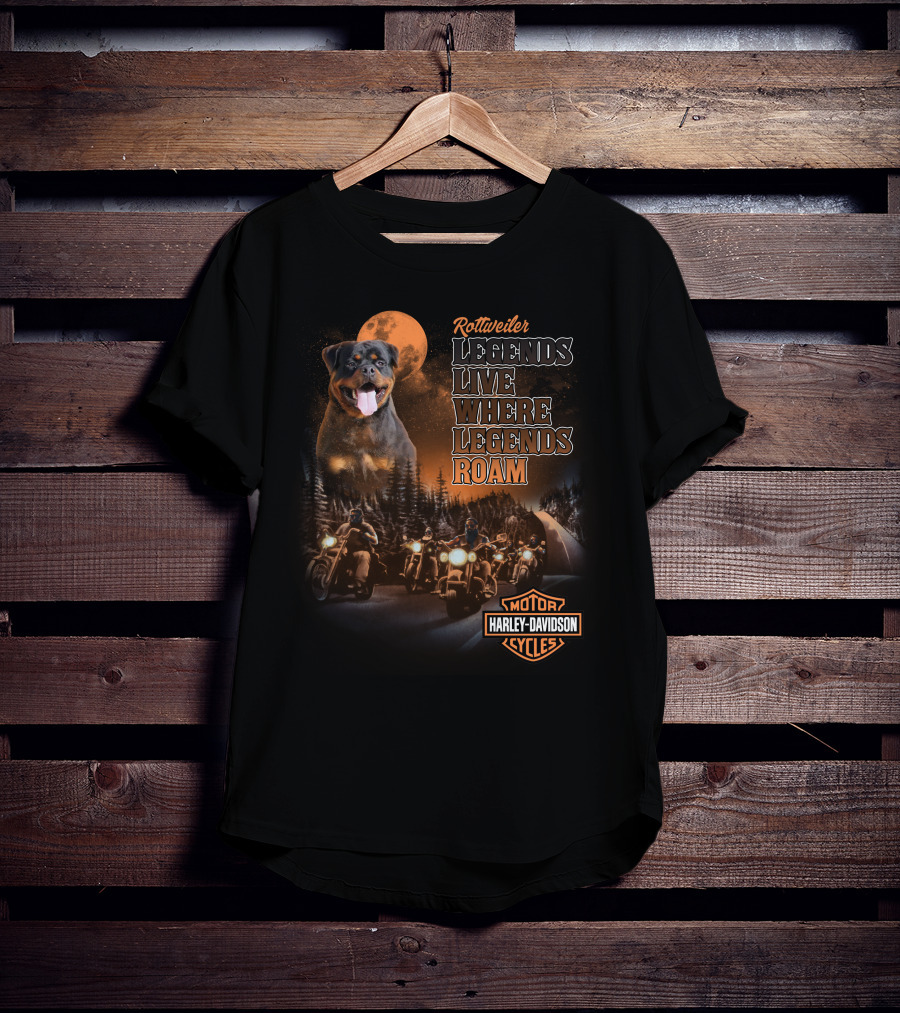 Rottweiler Legends Live Where Legends Roam Harley Davidson Cycles T-Shirt