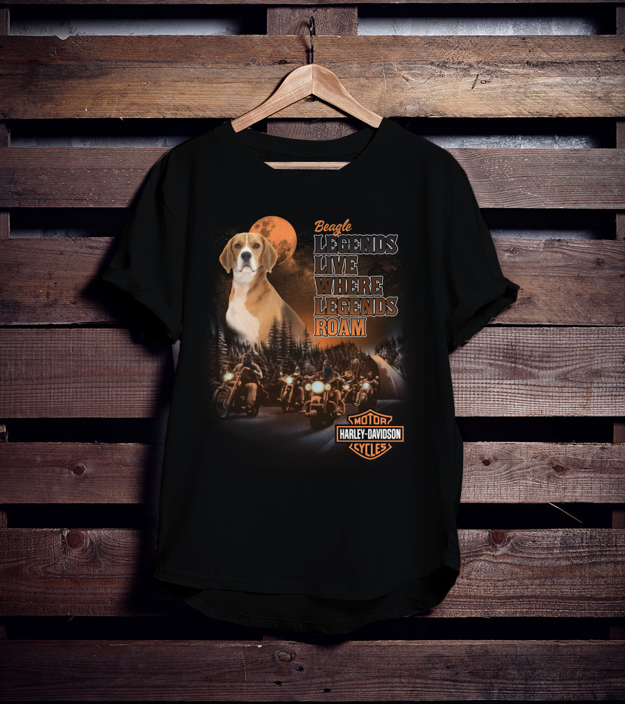 Beagle Legends Live Where Legends Roam Harley Davidson Cycles Moonlit Night T-Shirt