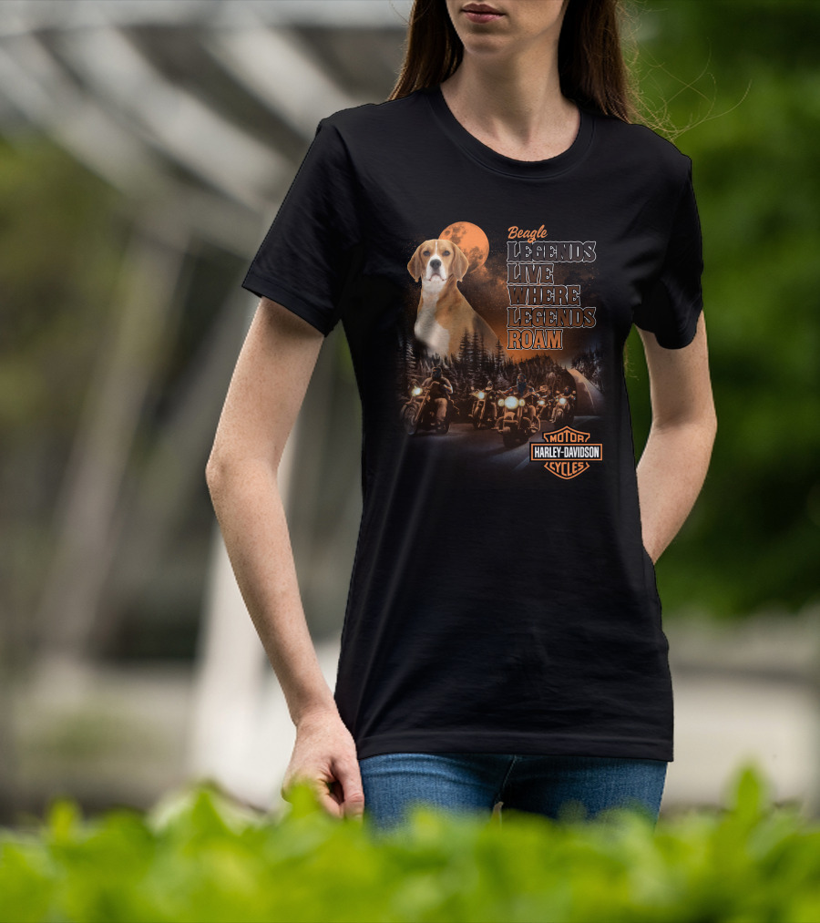 Beagle Legends Live Where Legends Roam Harley Davidson Cycles Moonlit Night T-Shirt