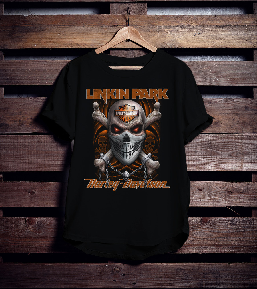 Linkin Park Harley Davidson Motorcycles Skull Chains T-Shirt