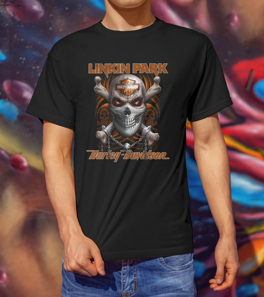 Linkin Park Harley Davidson Motorcycles Skull Chains T-Shirt