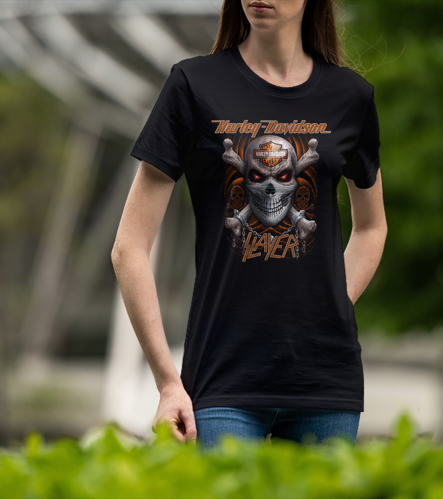 Harley Davidson Motor Cycles Slayer Skull Chains T-Shirt