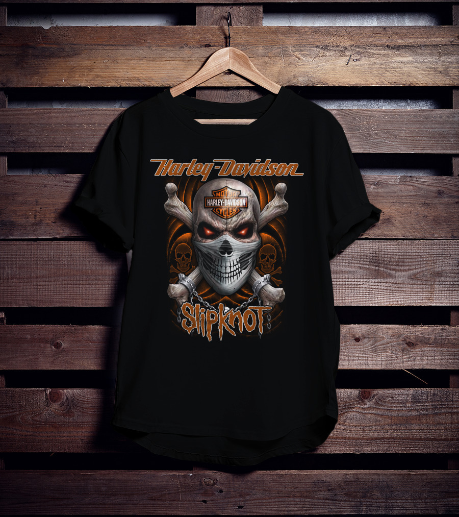 Slipknot Harley Davidson Skull And Crossbones T-Shirt