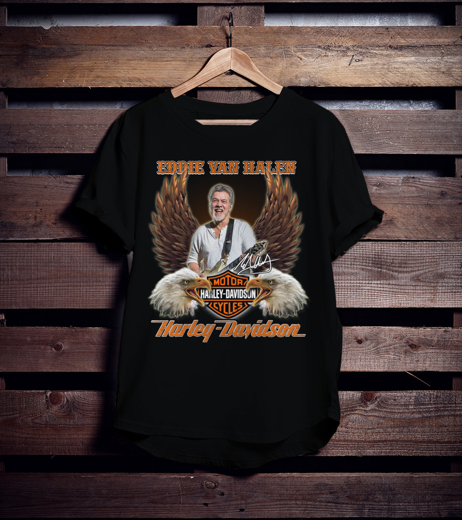 Eddie Van Halen Harley Davidson Motorcycles Eagles Wings T-Shirt