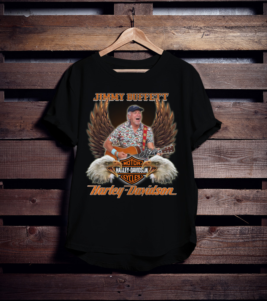 Jimmy Buffett Harley Davidson Motorcycles Signature Bald Eagles T-Shirt