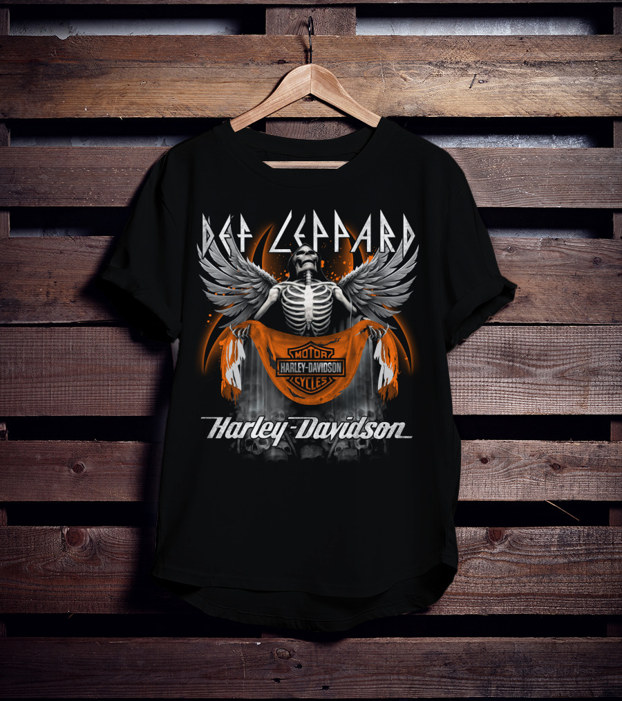 Def Leppard Harley Davidson Motorcycles Skeleton Wings T-Shirt