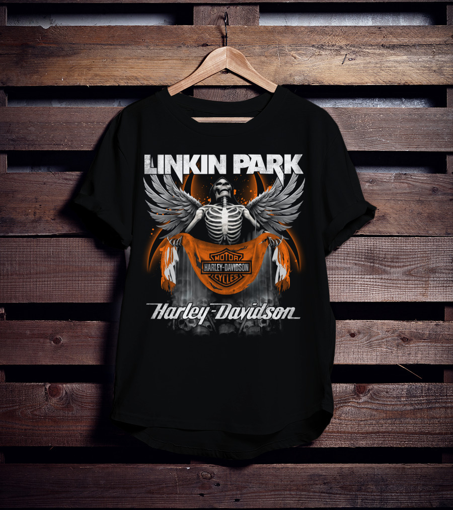 Linkin Park Harley Davidson Motorcycles Skeleton Wings T-Shirt