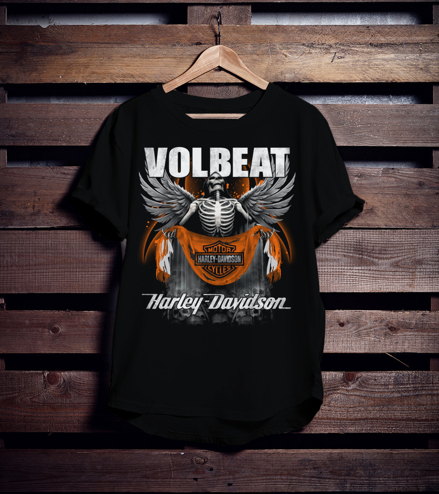 Volbeat Harley Davidson Motorcycle Skeleton Wings T-Shirt