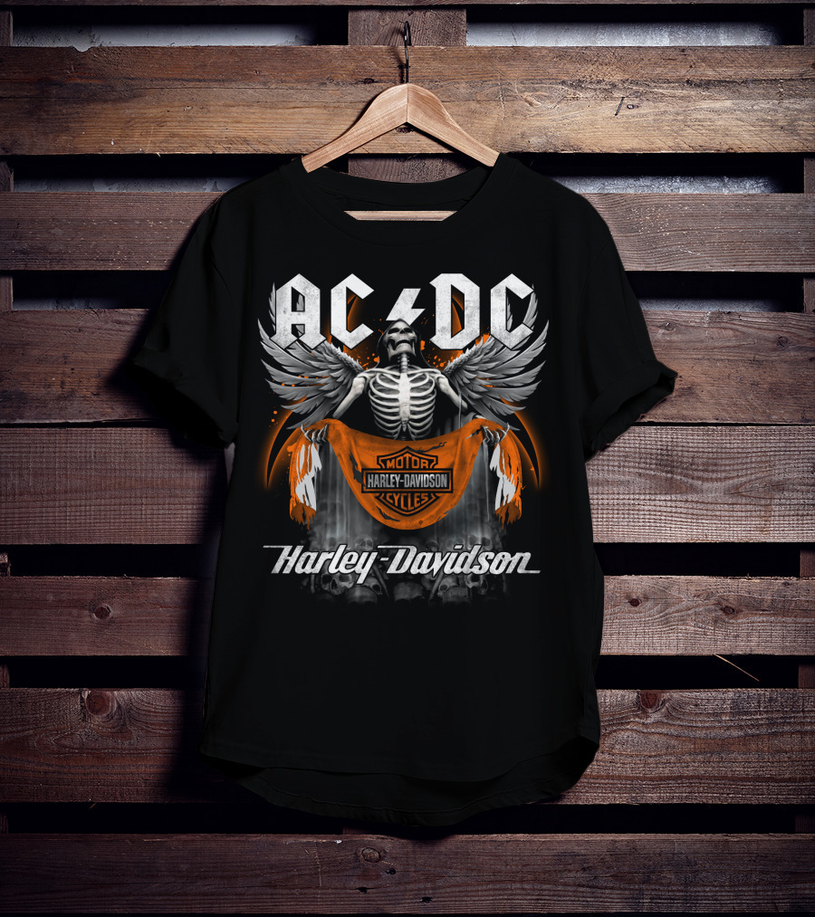 Acdc Harley Davidson Motorcycles Skeleton Wings T-Shirt