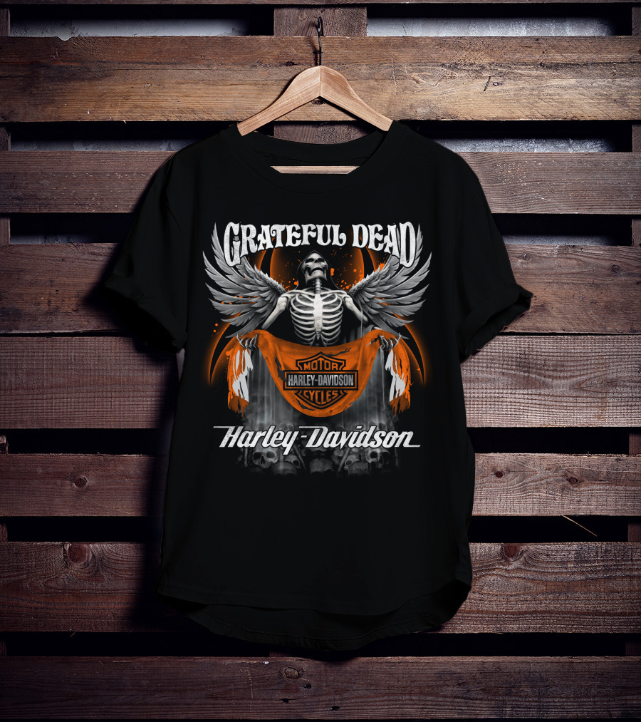 Grateful Dead Harley Davidson Motorcycles Skeleton With Wings T-Shirt