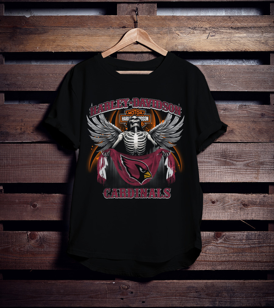 Harley Davidson Arizona Cardinals Skeleton Wings T-Shirt