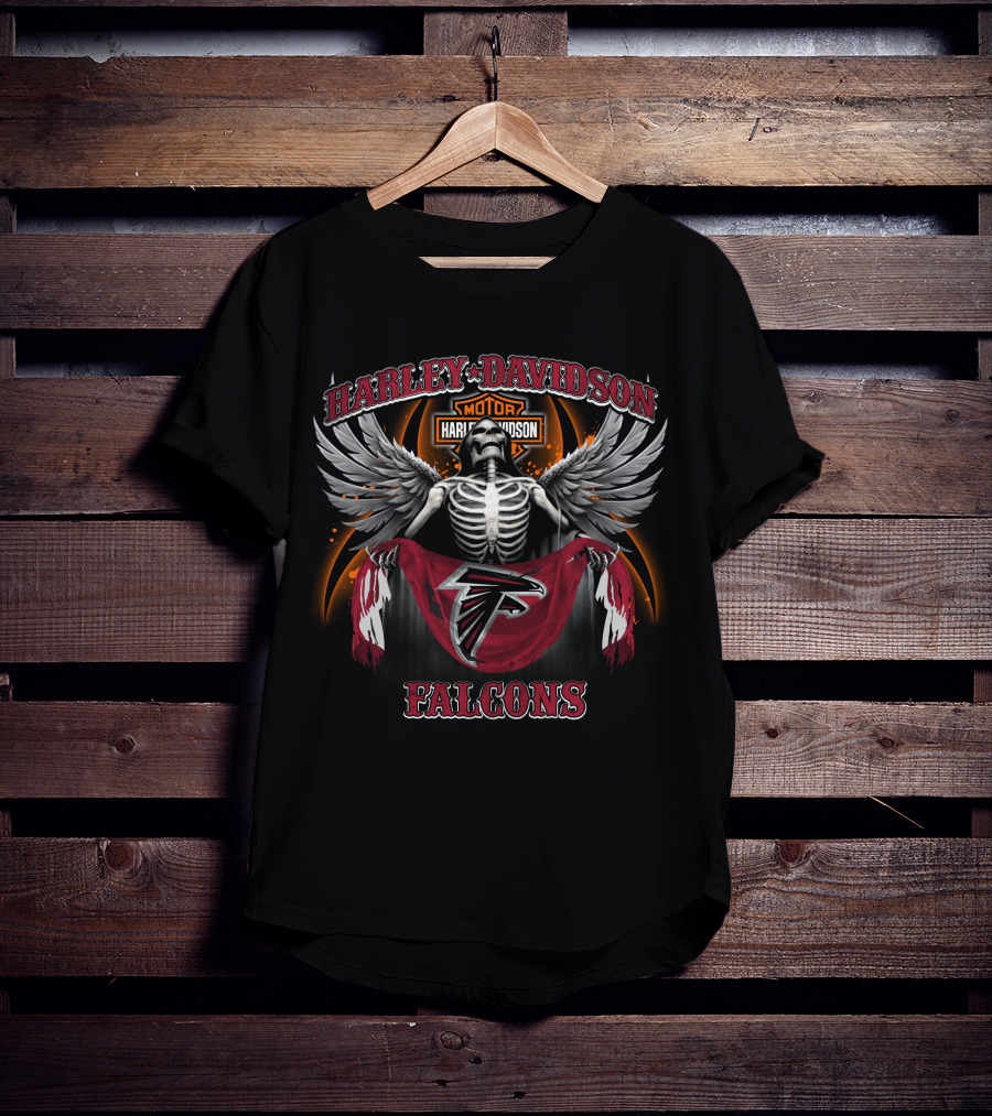 Harley Davidson Atlanta Falcons Skeleton Wings T-Shirt