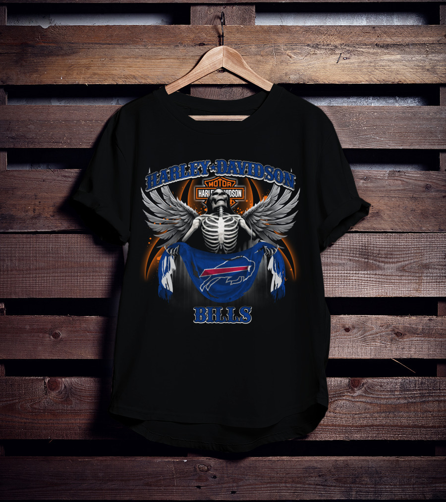 Harley Davidson Motor Buffalo Bills Skeleton Wings T-Shirt