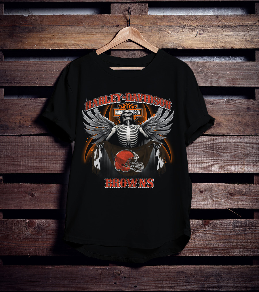Harley Davidson Cleveland Browns Skeleton Winged T-Shirt