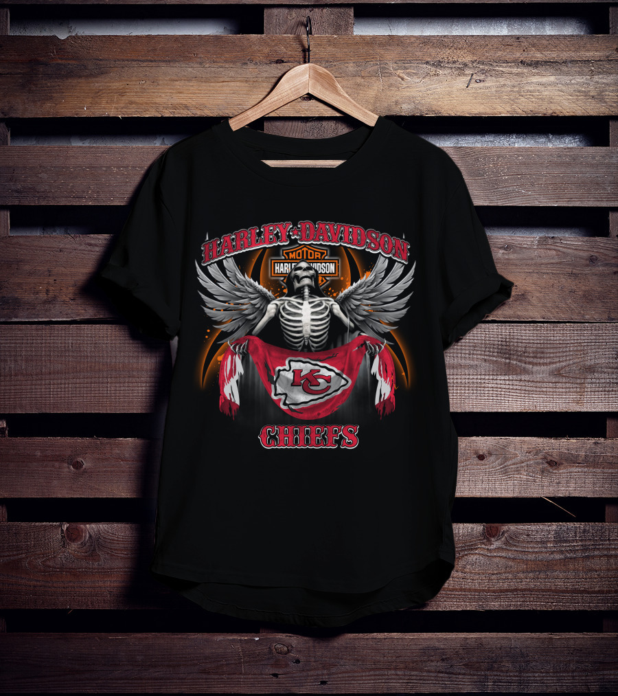 Harley Davidson Kansas City Chiefs Skeleton Wings T-Shirt