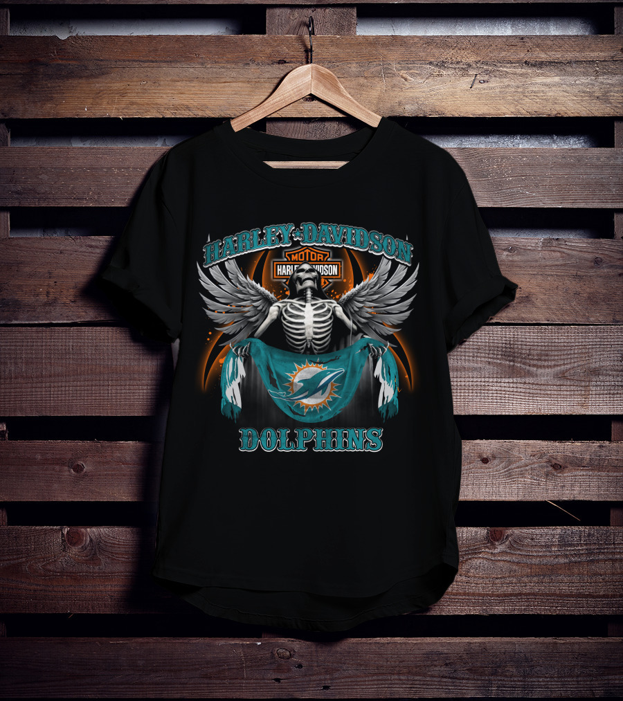 Harley Davidson Miami Dolphins Skeleton Wings T-Shirt