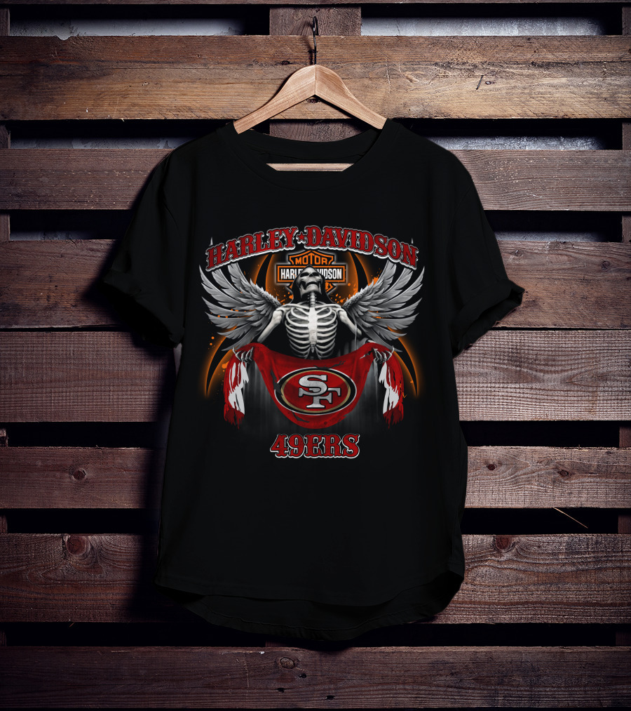 Harley Davidson Motor San Francisco 49ers Sf Skeleton Wings T-Shirt