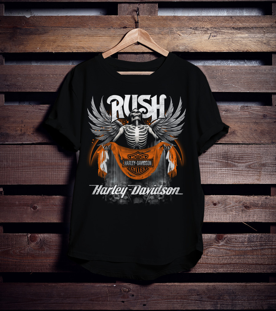 Rush Harley Davidson Motorcycles Skeleton Wings T-Shirt