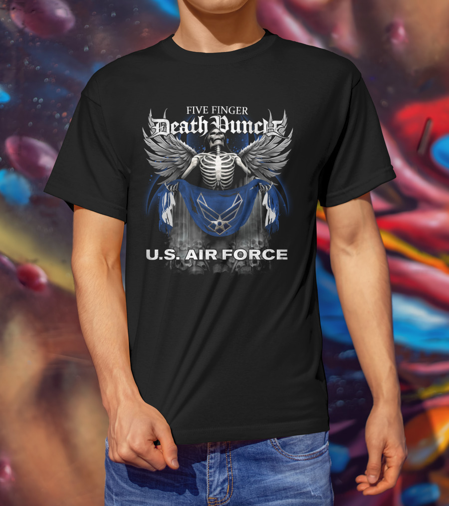 Five Finger Death Punch U.S. Air Force Skeleton With Wings And Flag T-Shirt