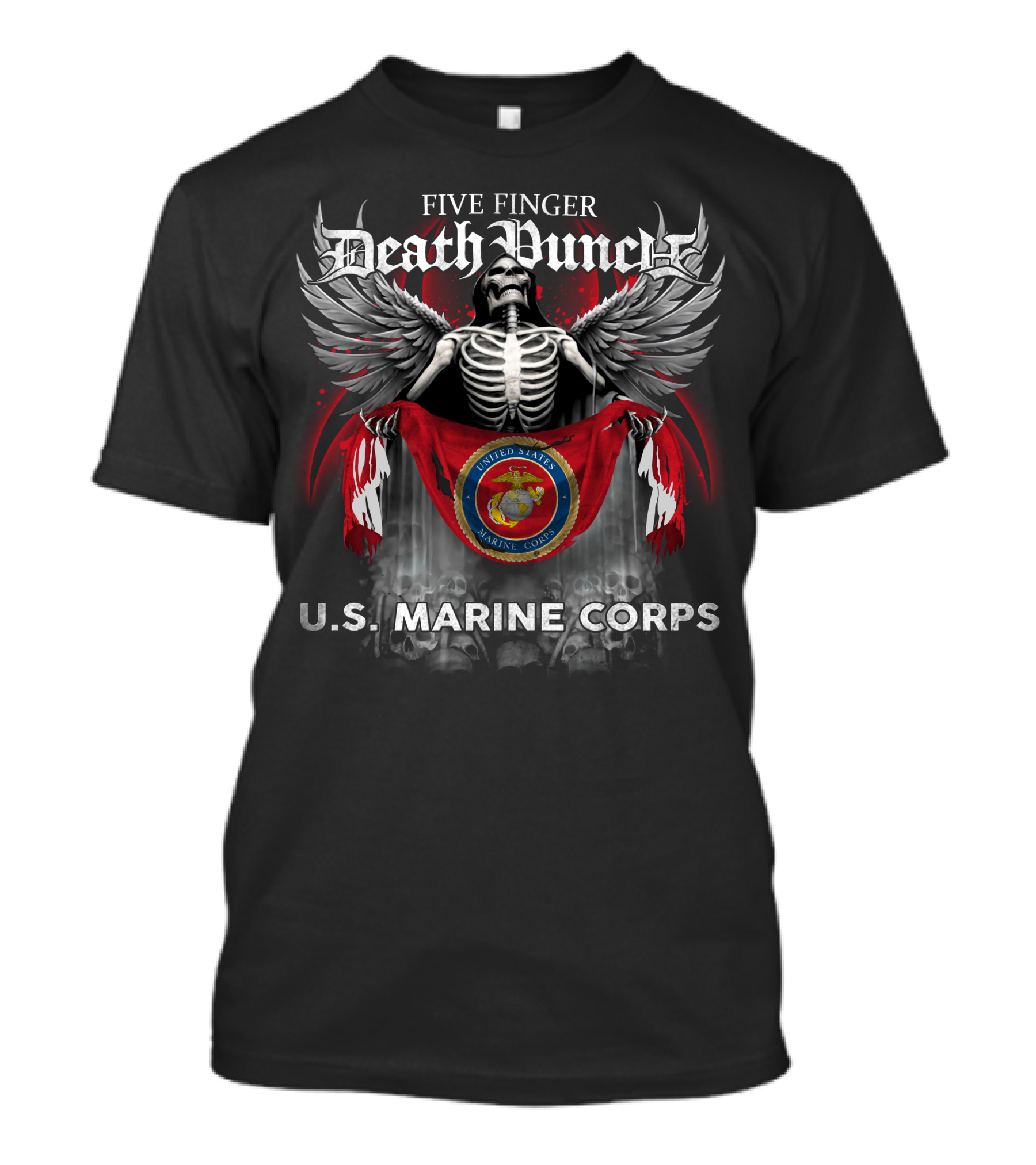 Five Finger Death Punch United States Marine Corps Skeleton Wings Emblem T-Shirt