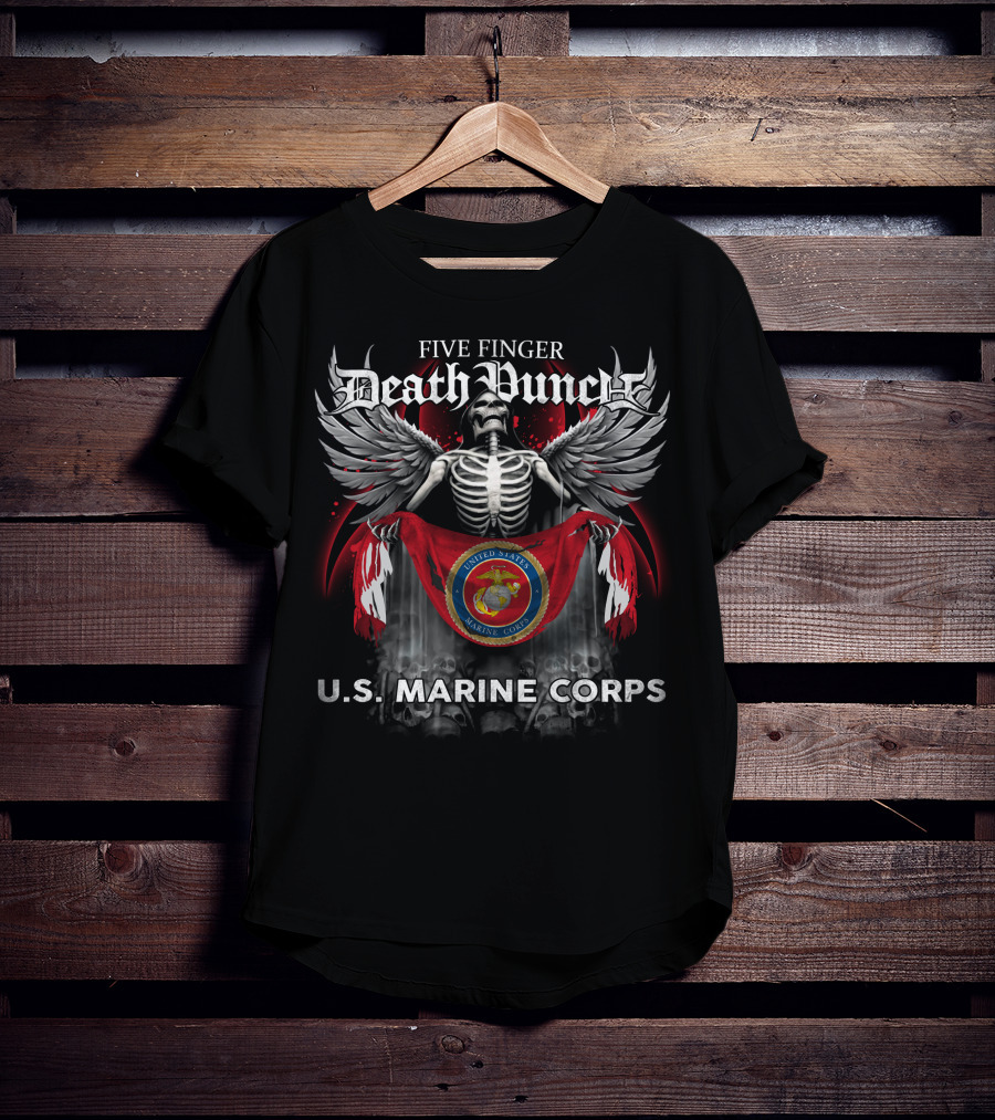 Five Finger Death Punch United States Marine Corps Skeleton Wings Emblem T-Shirt