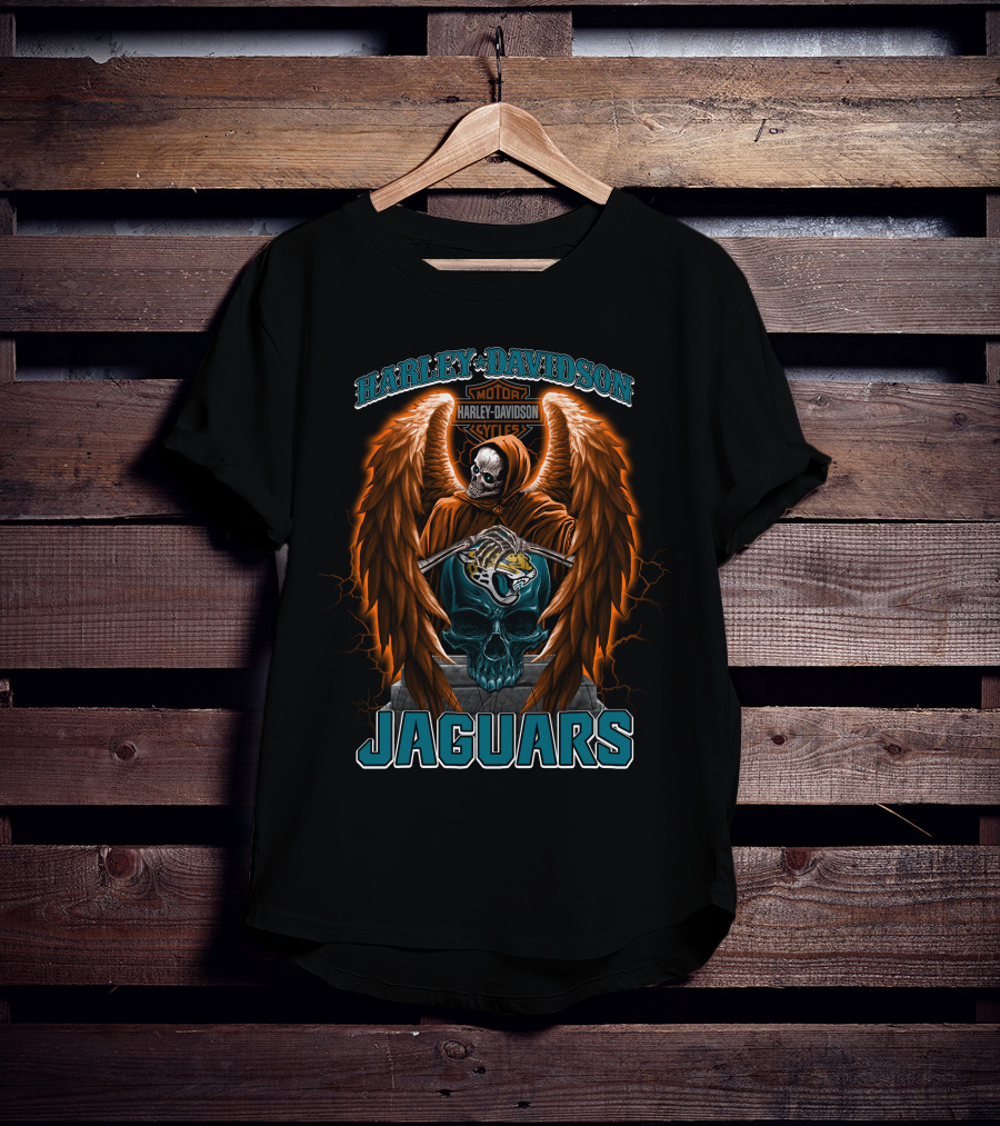 Harley Davidson Skull With Wings And Jacksonville Jaguars T-Shirt