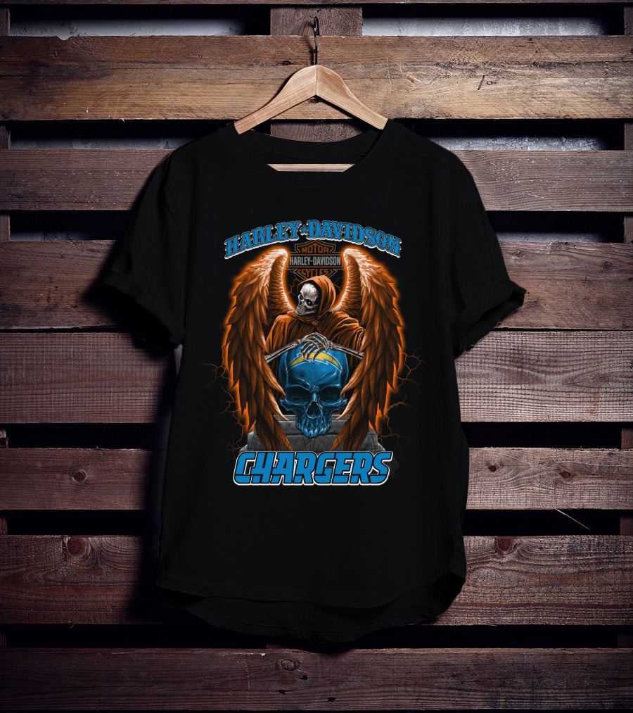 Harley Davidson Motor Cycles Chargers Skeleton Los Angeles Nfl T-Shirt