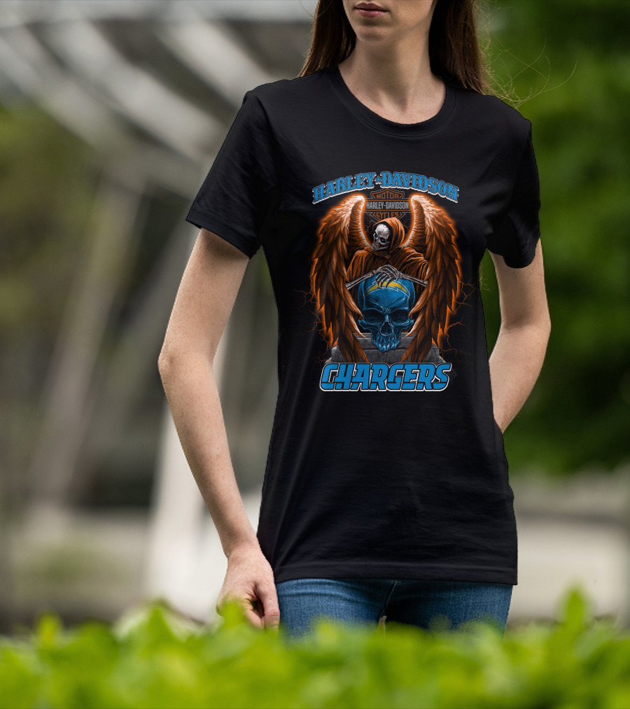 Harley Davidson Motor Cycles Chargers Skeleton Los Angeles Nfl T-Shirt