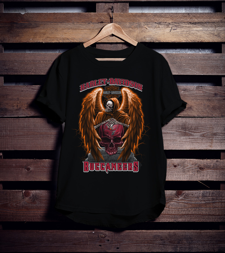 Harley Davidson Motorcycles Buccaneers Nfl Tampa Bay Grim Reaper Wings T-Shirt