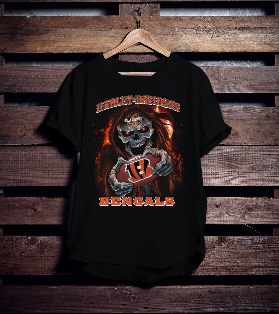 Harley Davidson Motor Cycles Skull Cincinnati Bengals Football T-Shirt