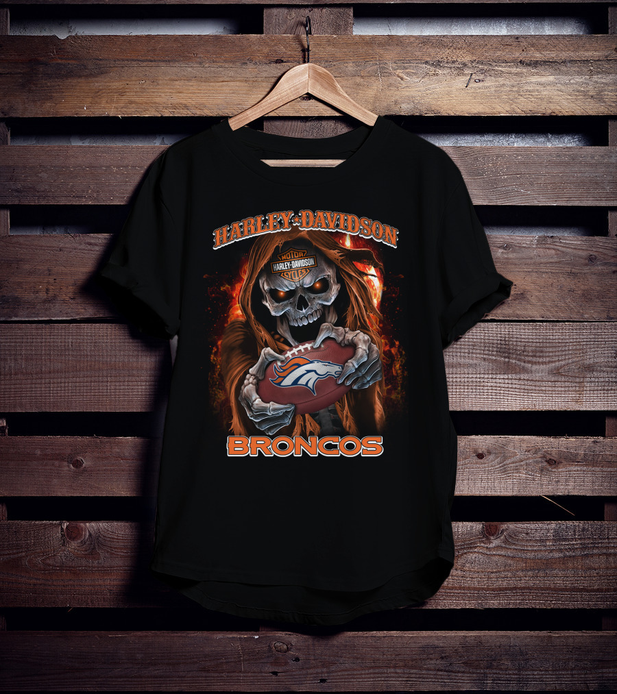 Harley Davidson Motor Cycles Skull Broncos T-Shirt