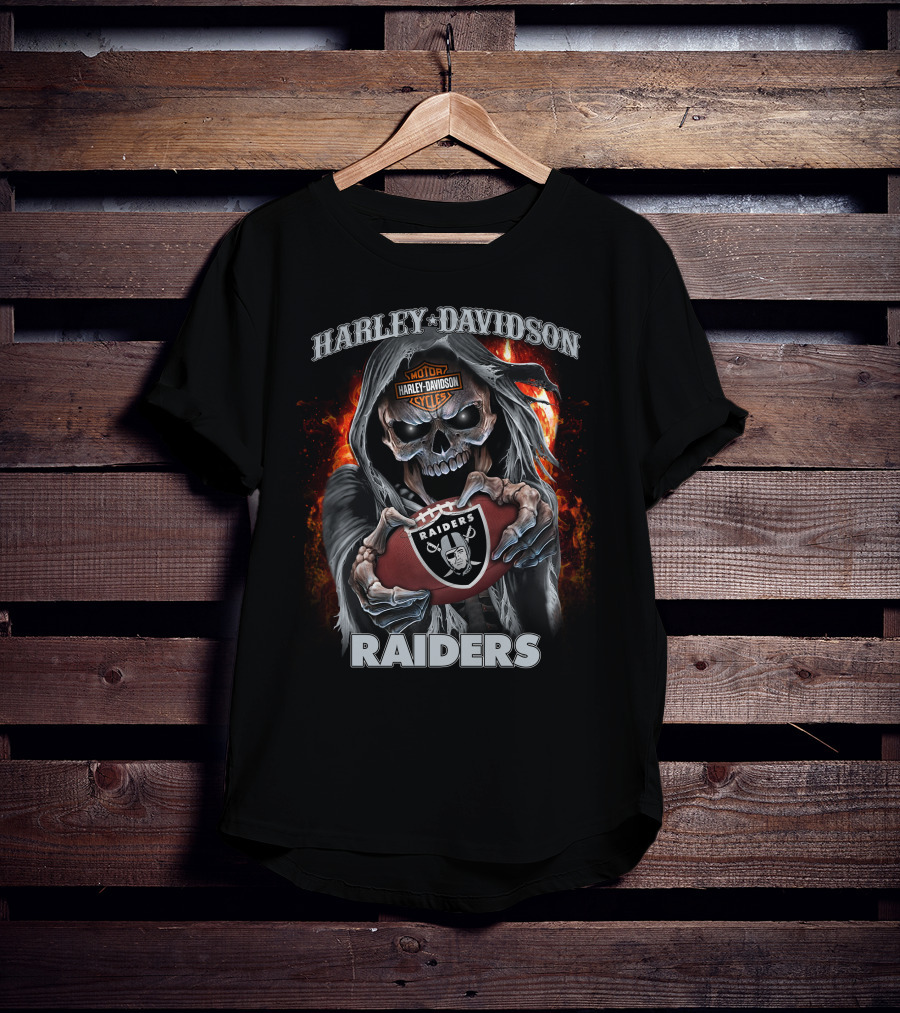 Harley Davidson Skull Holding Raiders Football Las Vegas Raiders T-Shirt